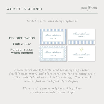 Blue Rattan Wedding Escort Card Template