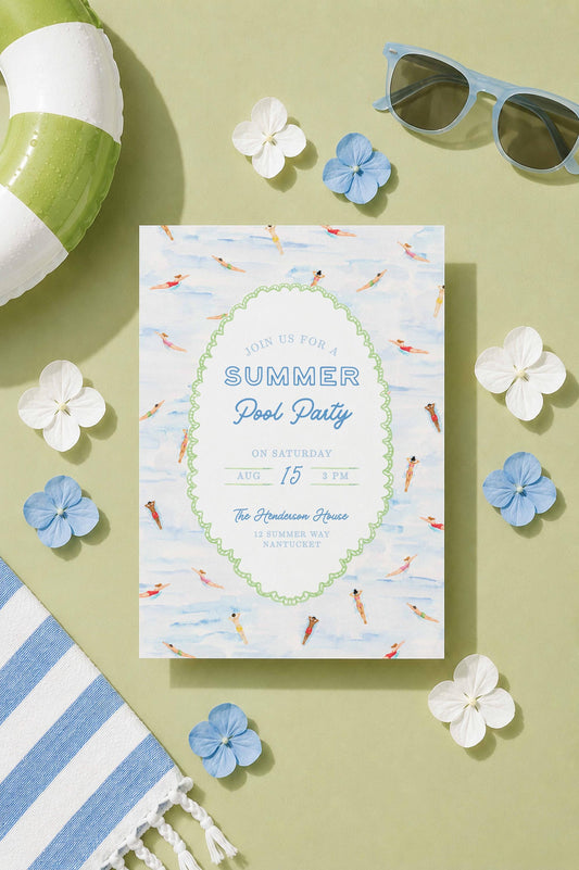 Watercolor Pool Party Invitation Template