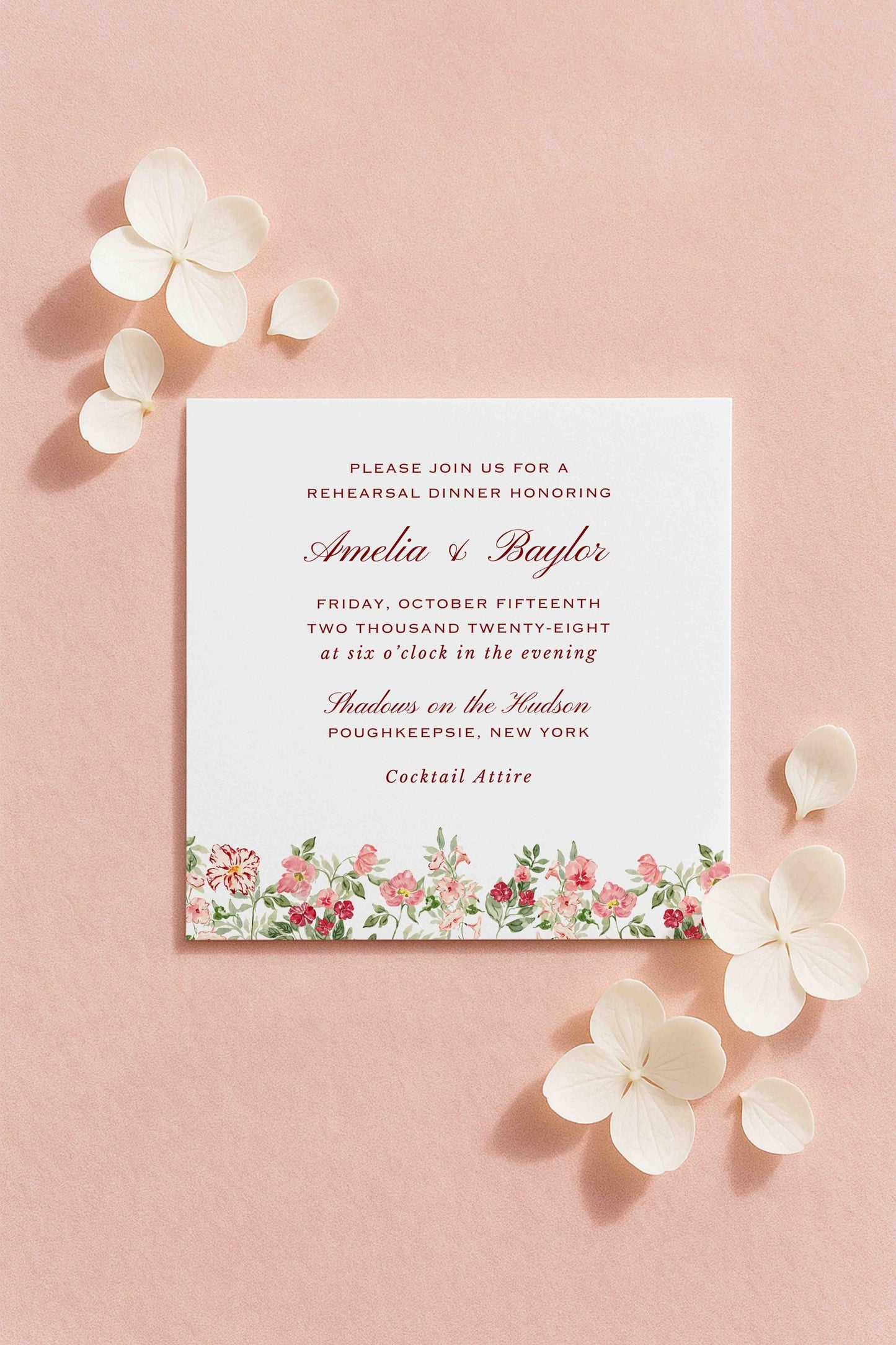 Dusty Pink Floral Rehearsal Dinner Invitation