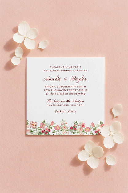 Dusty Pink Floral Rehearsal Dinner Invitation