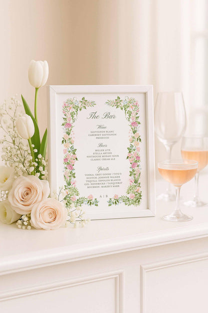Hand-Painted Floral Wedding Bar Menu Template