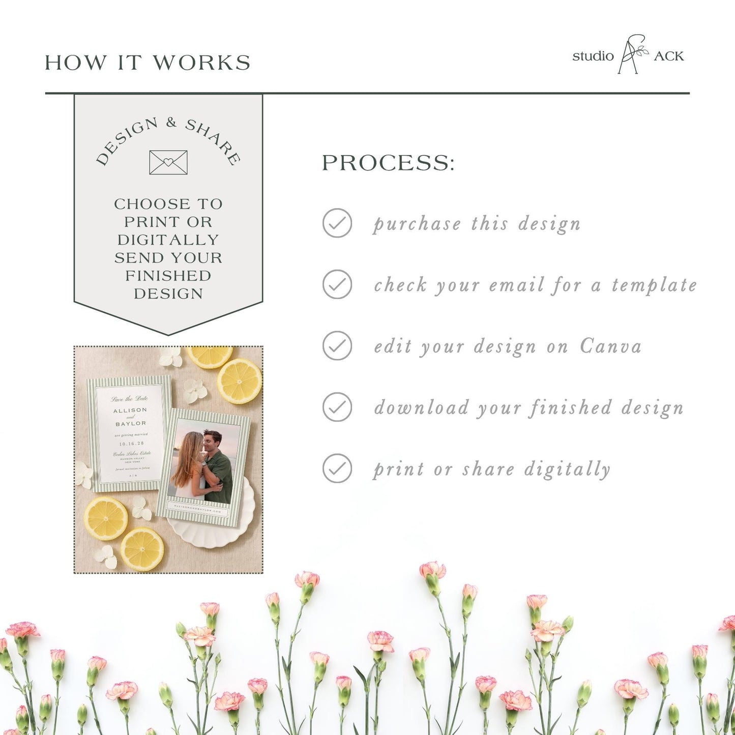 The image is a collage of various images, including a couple embracing, flowers, and lemon slices, all set against a white background with pink flowers.