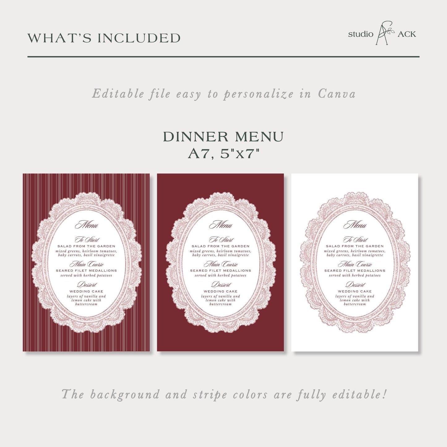 Vintage Lace Wedding Menu Template