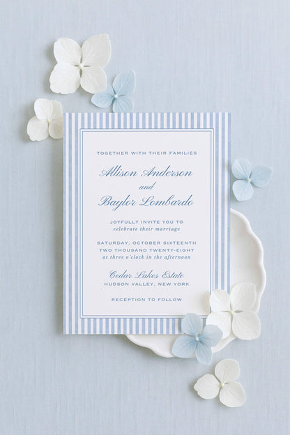 Blue Striped Wedding Invitation Suite Template