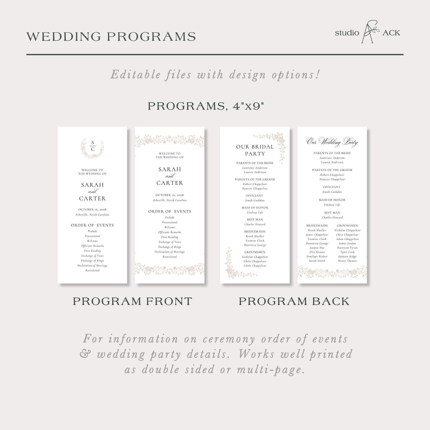Neutral Floral Line Art Wedding Template Bundle