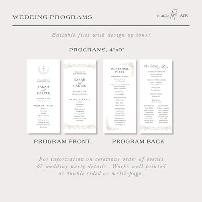 Neutral Floral Line Art Wedding Template Bundle