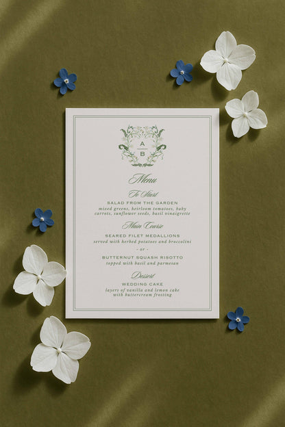 Blue, White & Green Wedding Menu Template