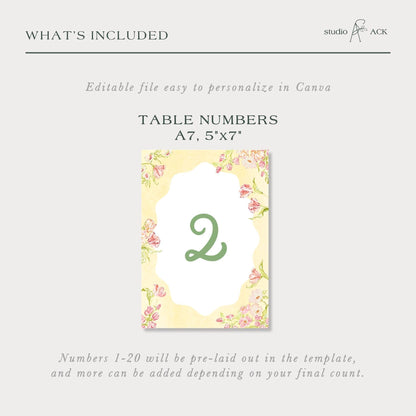 Whimsical Garden Wedding Table Number Template