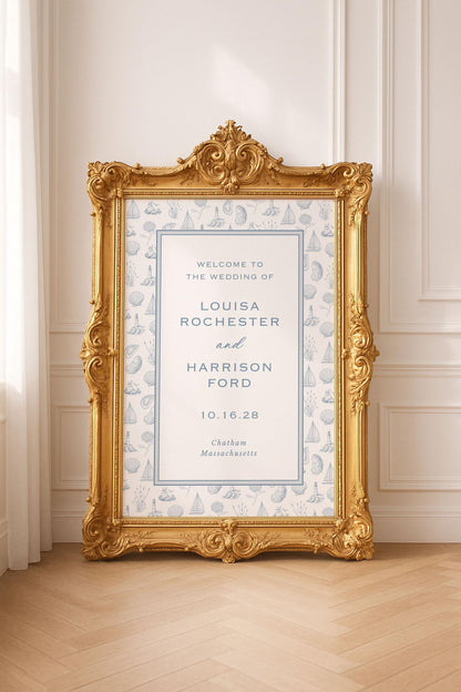 Coastal Toile Wedding Welcome Sign Template