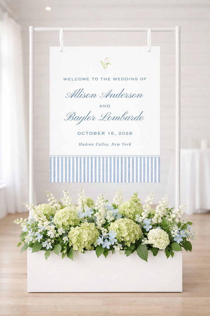 Blue Rattan Wedding Welcome Sign Template