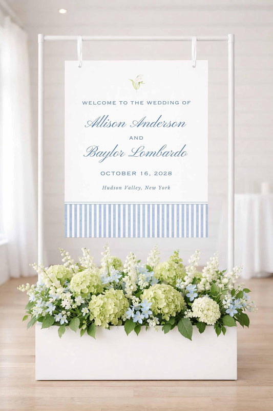 Blue Rattan Wedding Welcome Sign Template