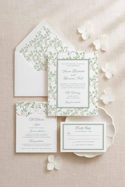 Neutral Chinoiserie Wedding Invitation Suite Template