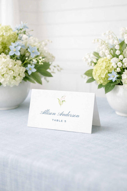 Blue Rattan Wedding Escort Card Template