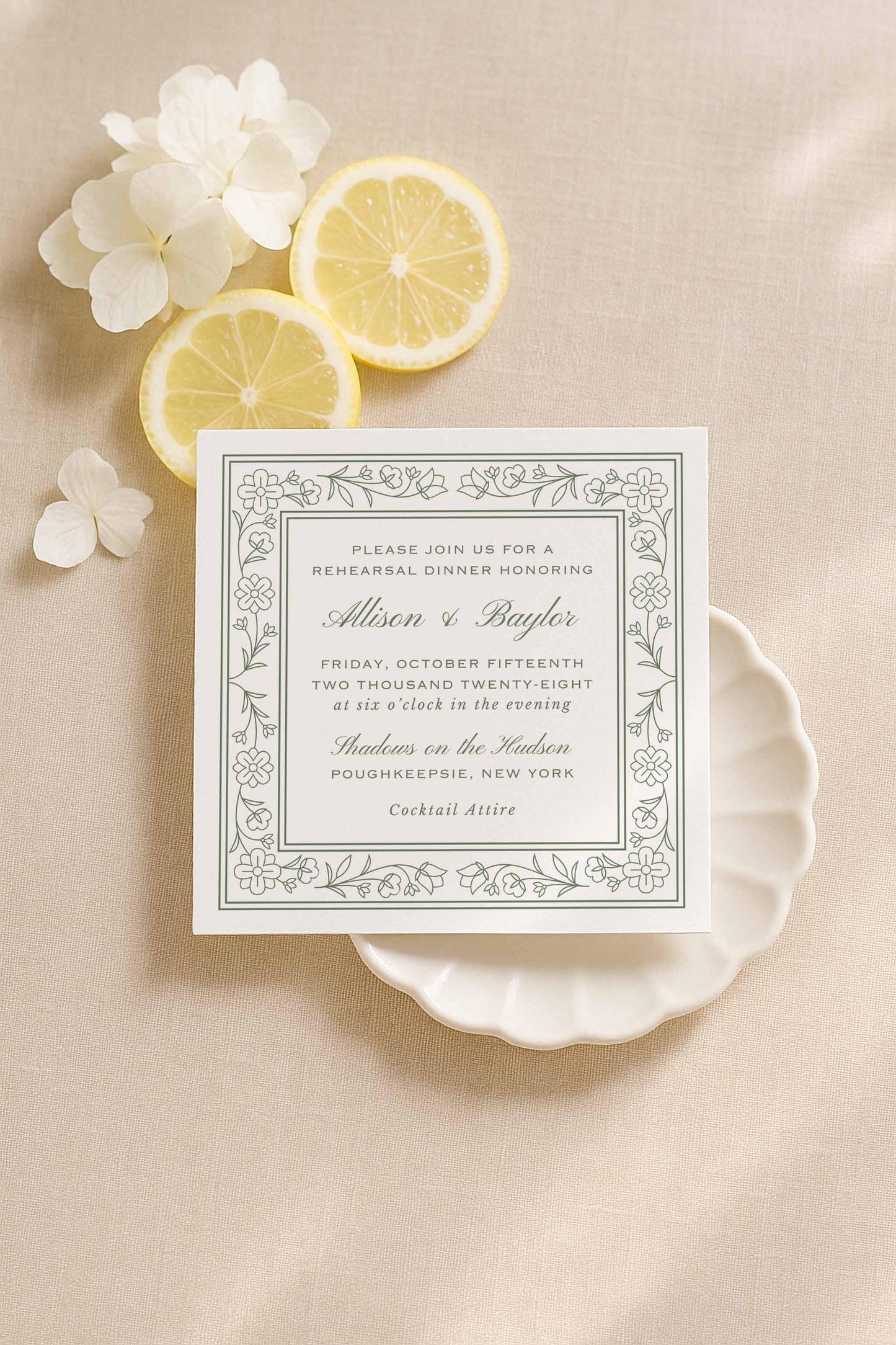 Green Striped Rehearsal Dinner Invitation