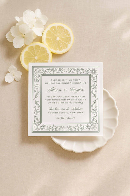 Green Striped Rehearsal Dinner Invitation