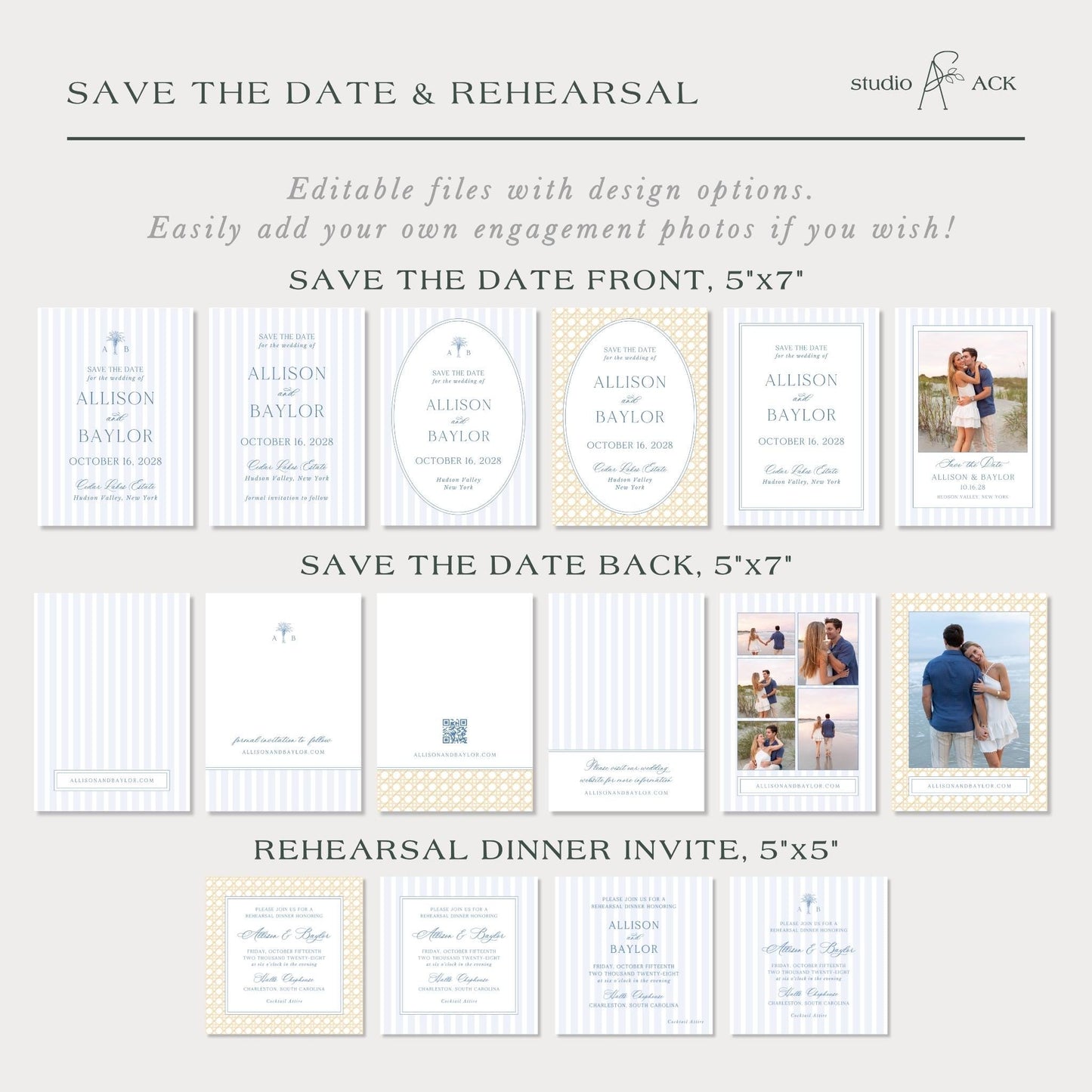 a collection of wedding invitation cards and save-the-date cards, each with different designs and layouts. The cards feature a variety of text and images, including names, dates, and other details related to the wedding event.