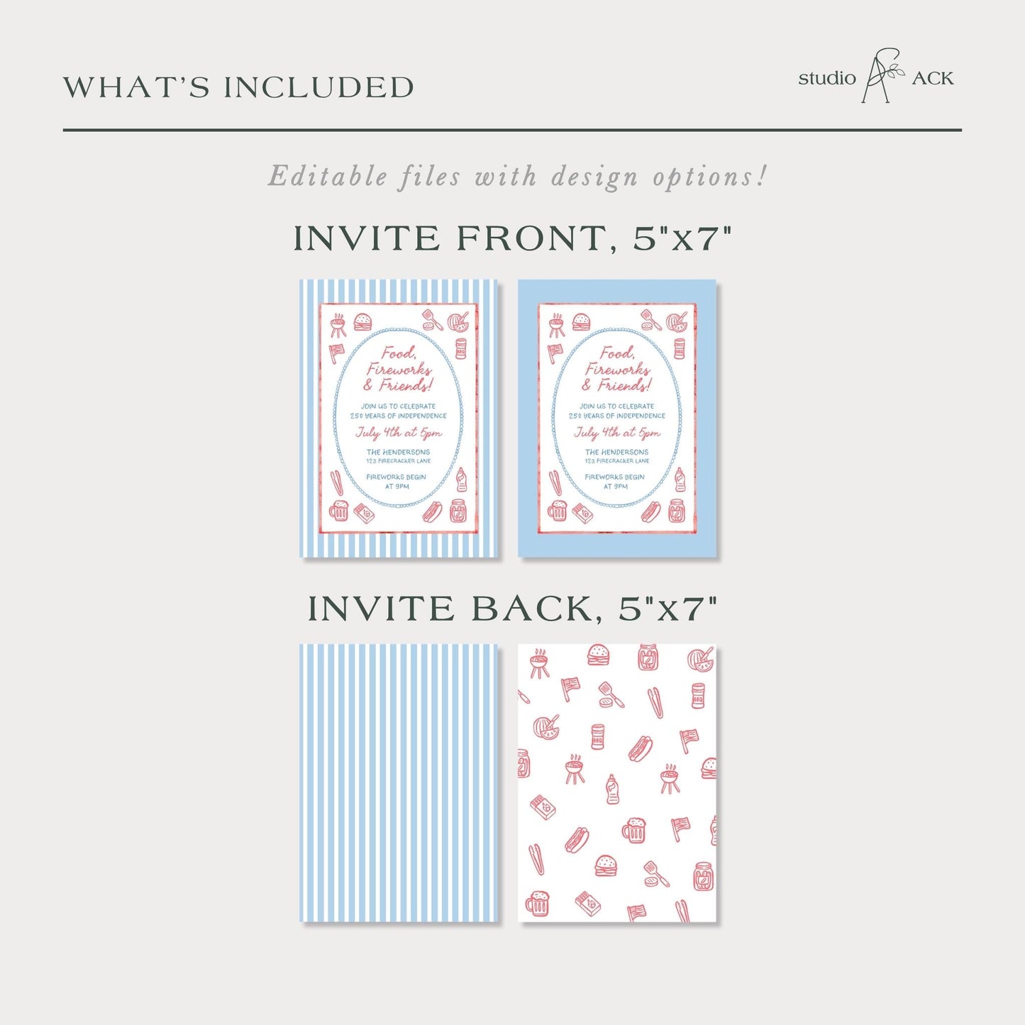 Food Fireworks Friends Party Invitation Template