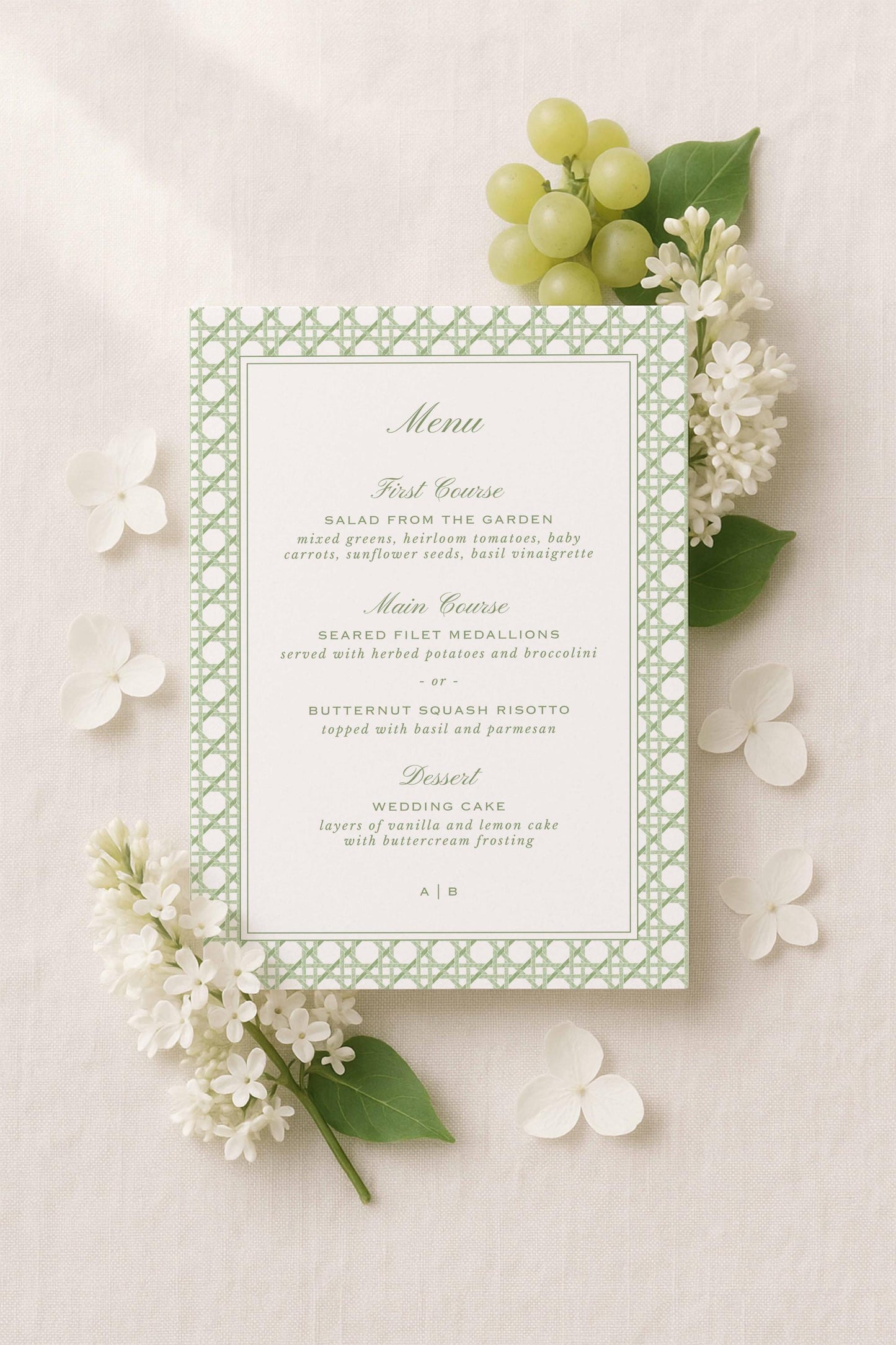 Green Rattan Wedding Menu Template