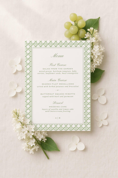 Green Rattan Wedding Menu Template