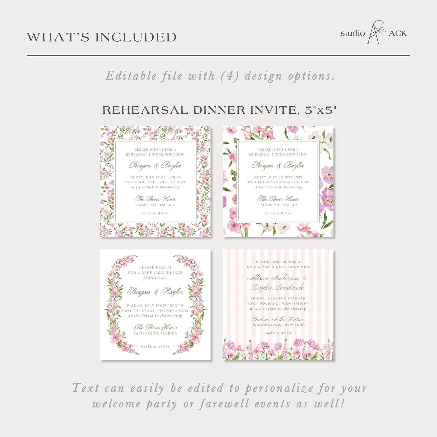 Purple Floral Rehearsal Dinner Invitation