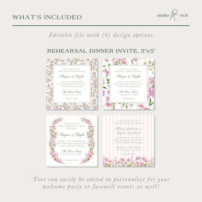 Purple Floral Rehearsal Dinner Invitation