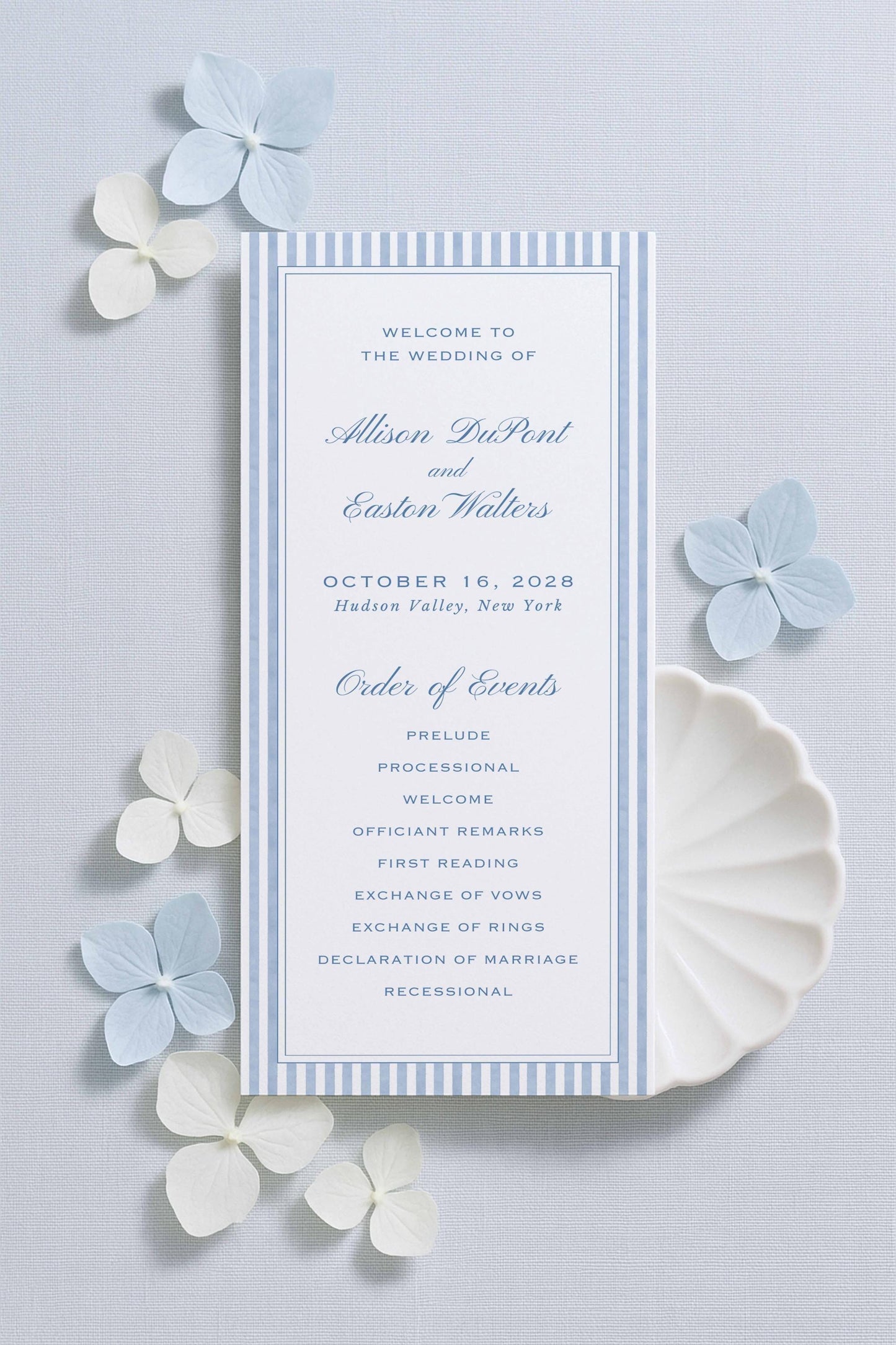 Blue Striped Wedding Program Template