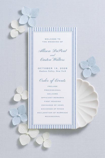 Blue Striped Wedding Program Template