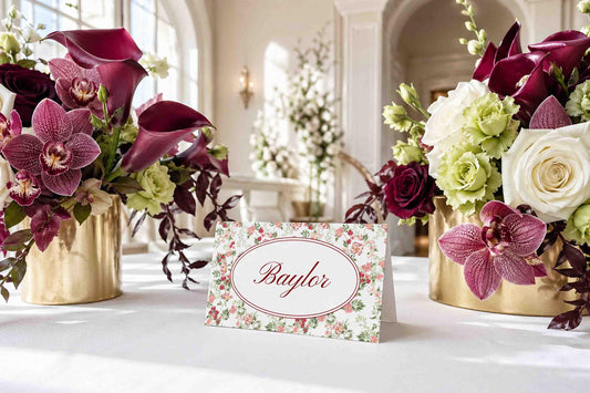 Dusty Pink Floral Wedding Place Card Template