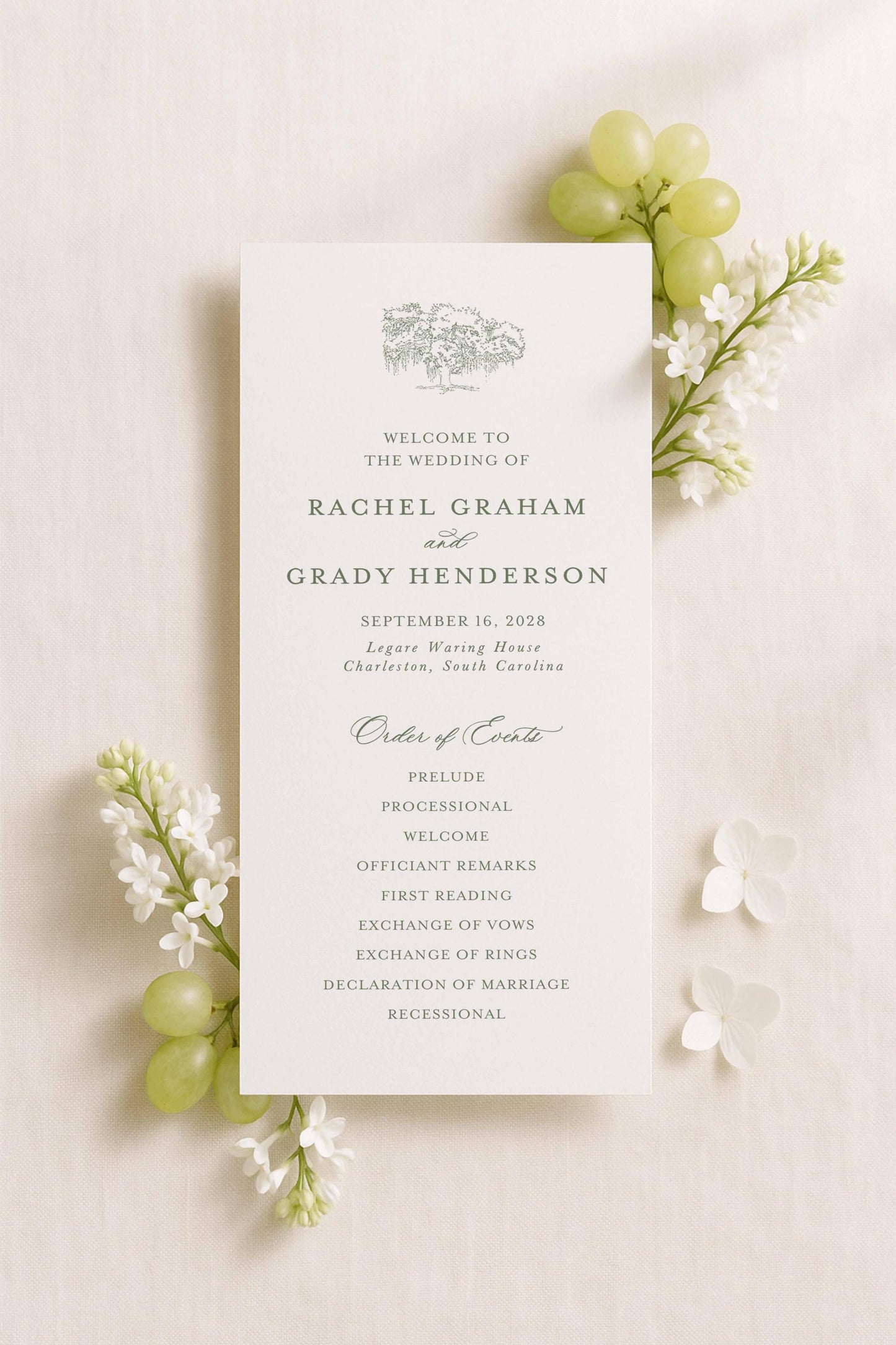 Legare Waring House Wedding Program Template