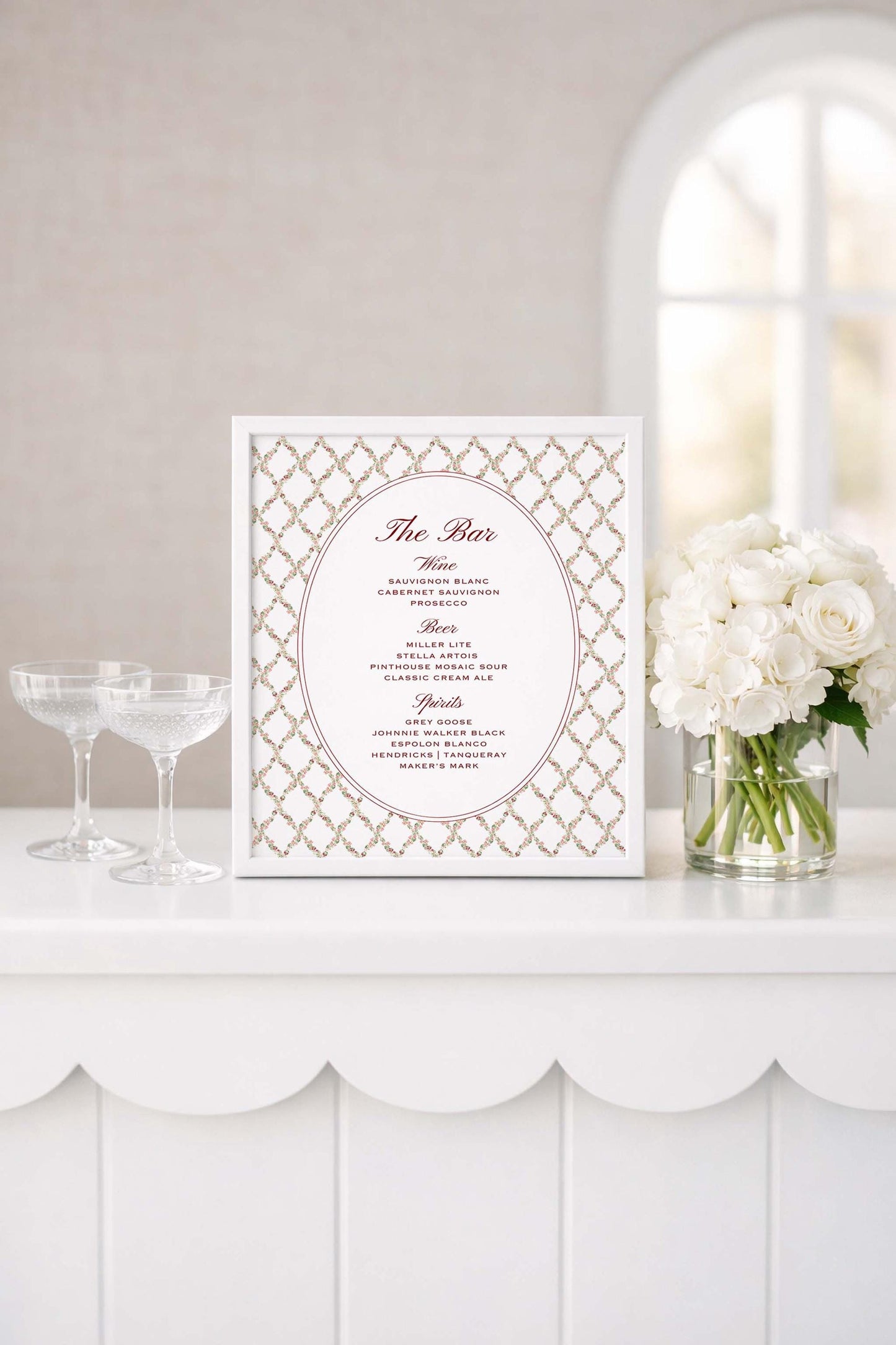 Dusty Pink Floral Wedding Bar Menu Template
