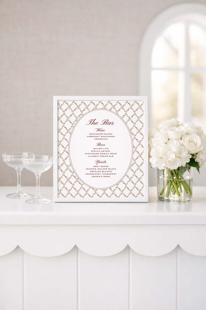 Dusty Pink Floral Wedding Bar Menu Template