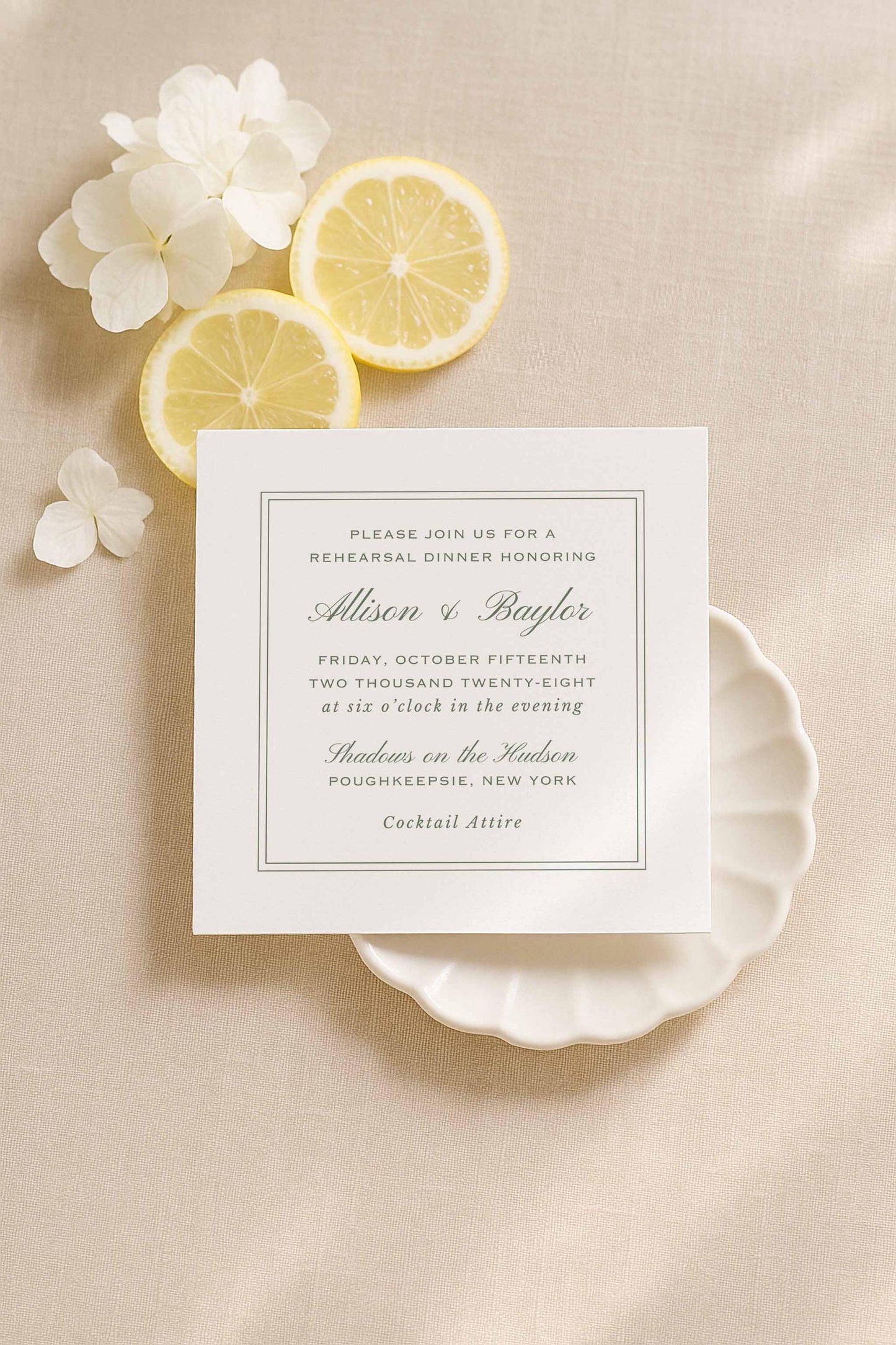 Green Striped Rehearsal Dinner Invitation