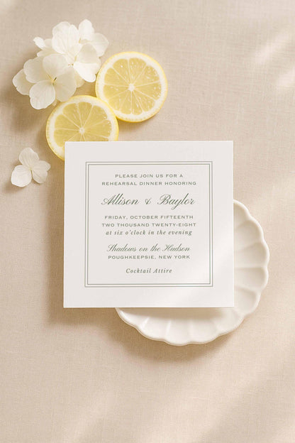 Green Striped Rehearsal Dinner Invitation