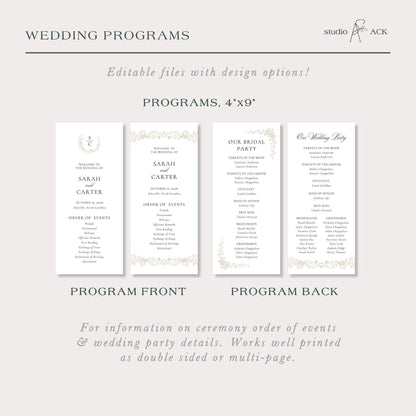 Neutral Floral Line Art Wedding Program Template