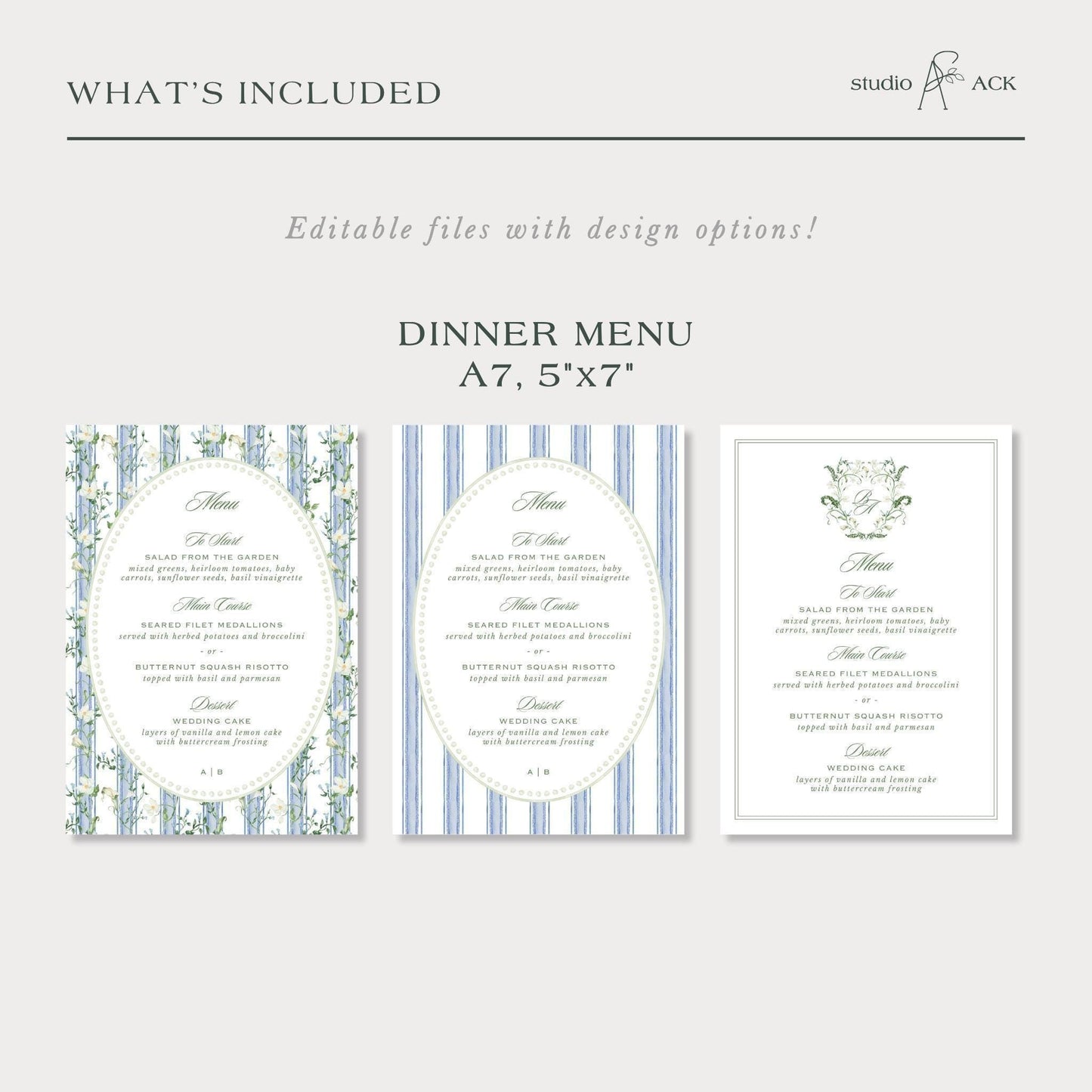 Blue, White & Green Wedding Menu Template