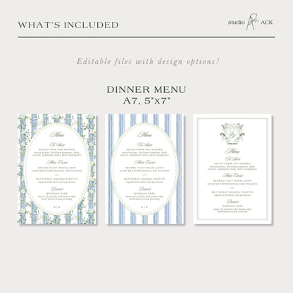 Blue, White & Green Wedding Menu Template