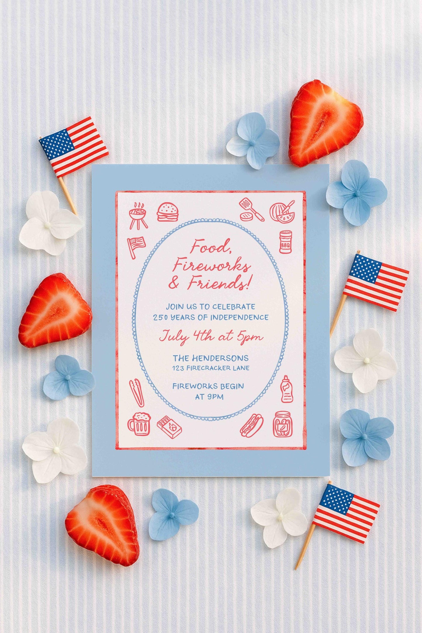 Food Fireworks Friends Party Invitation Template