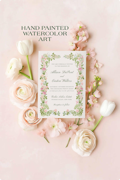Hand-Painted Floral Wedding Invitation Suite Template