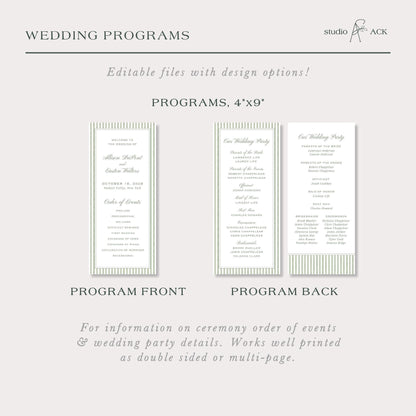 Green Striped Wedding Template Bundle