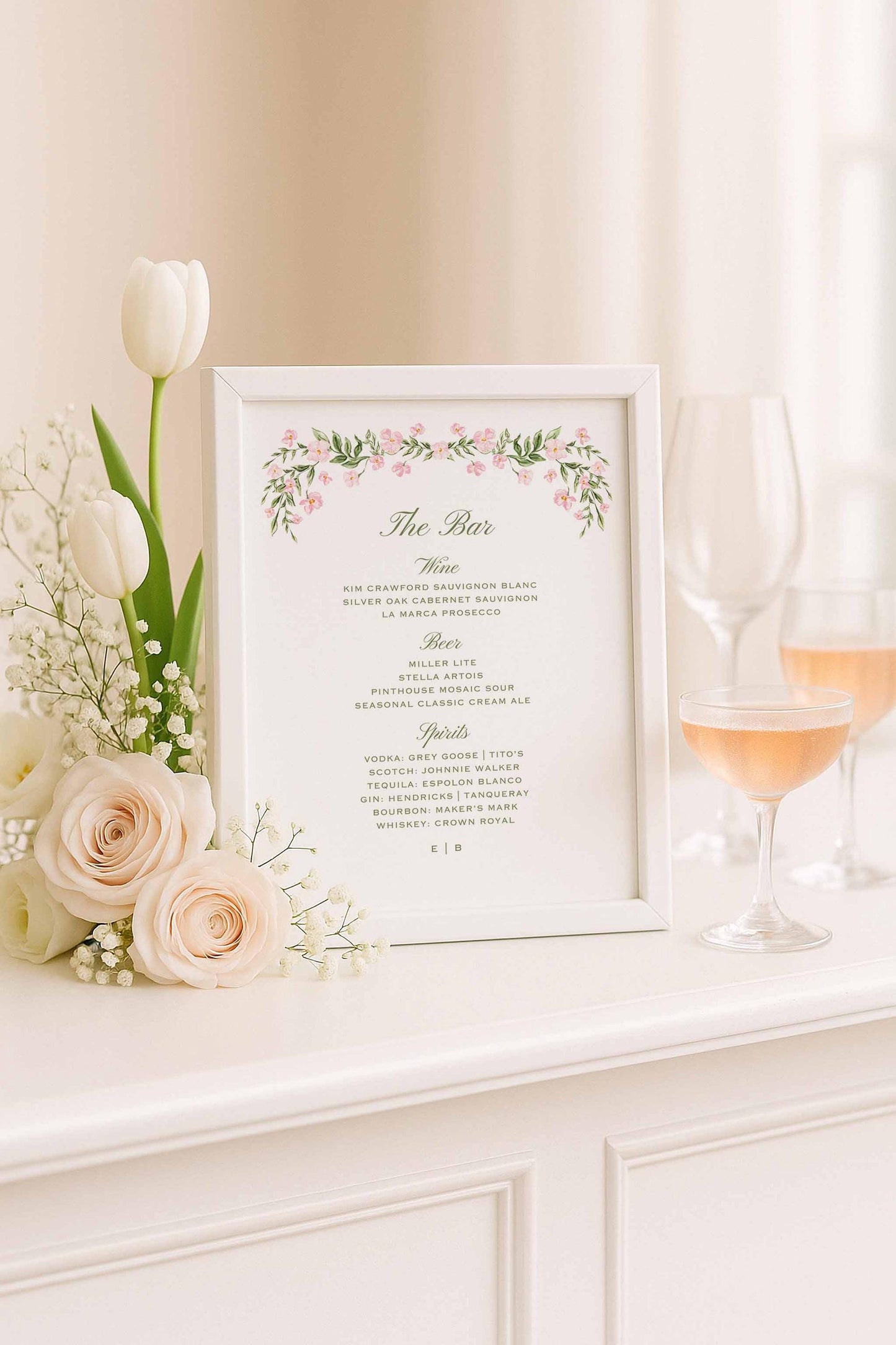 Watercolor Trellis Wedding Bar Menu Template