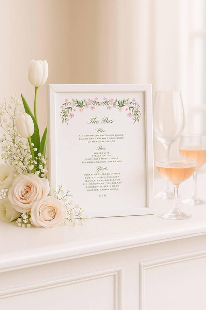 Watercolor Trellis Wedding Bar Menu Template