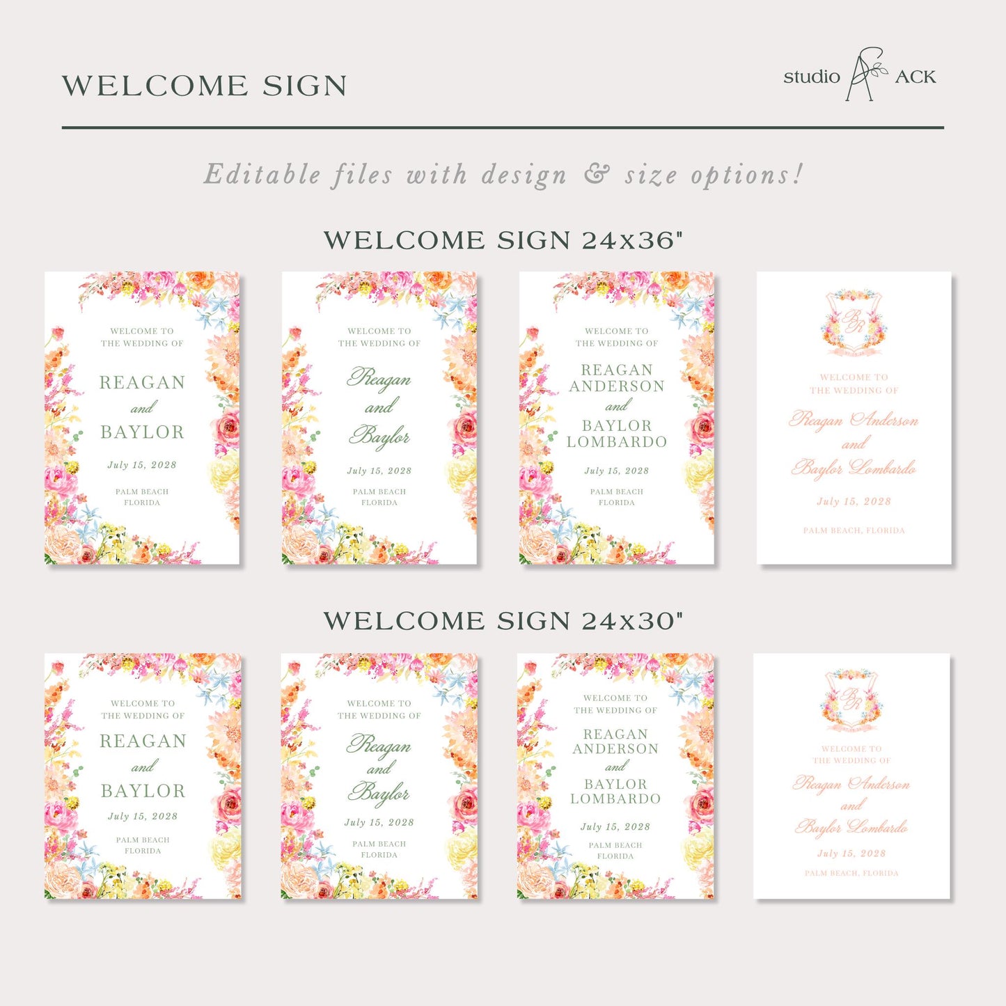 a collection of wedding invitation cards with floral designs, each featuring the names of the bride and groom, and the date of the wedding. The cards are arranged in a grid format, with two rows and three columns.