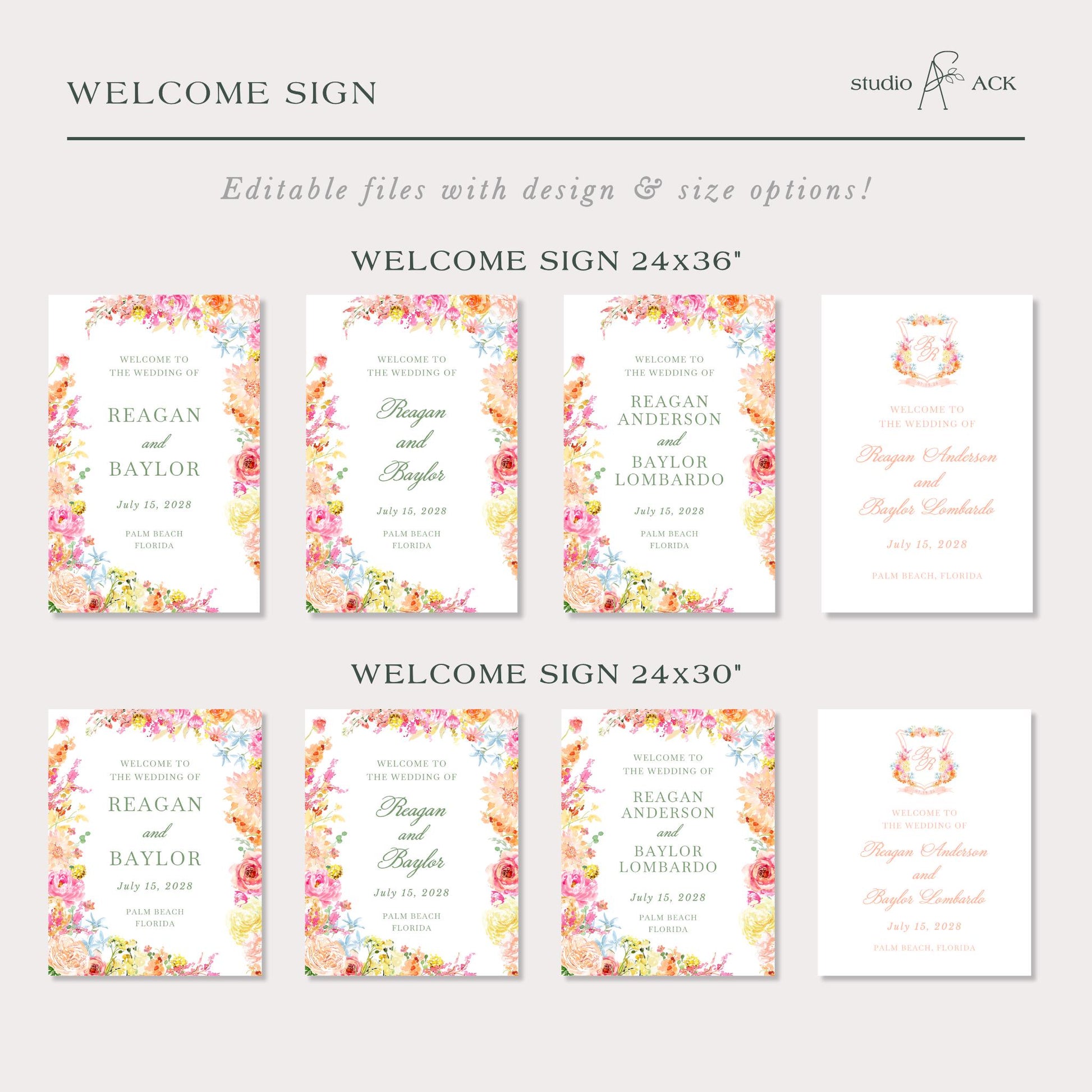a collection of wedding invitation cards with floral designs, each featuring the names of the bride and groom, and the date of the wedding. The cards are arranged in a grid format, with two rows and three columns.