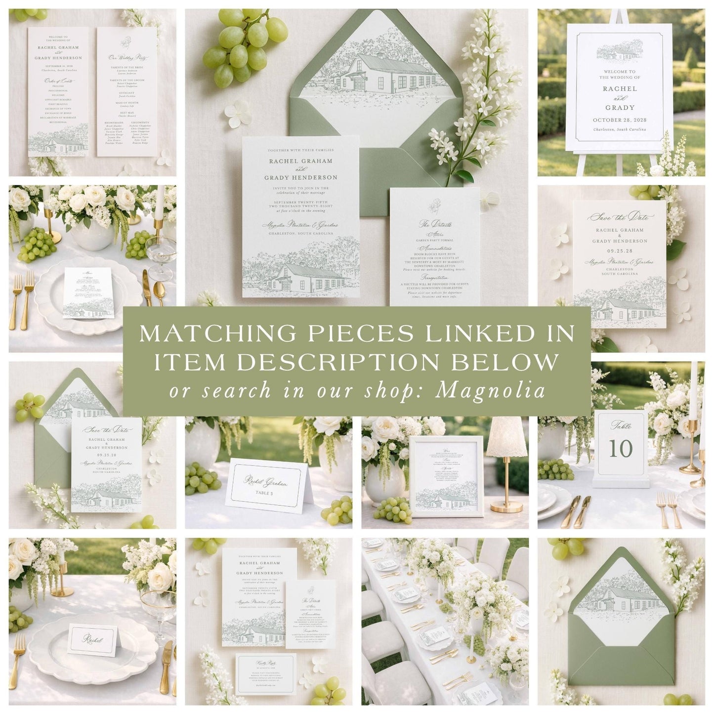 Magnolia Carriage House Wedding Invitation Suite Template