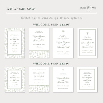 Southern Toile Wedding Welcome Sign Template