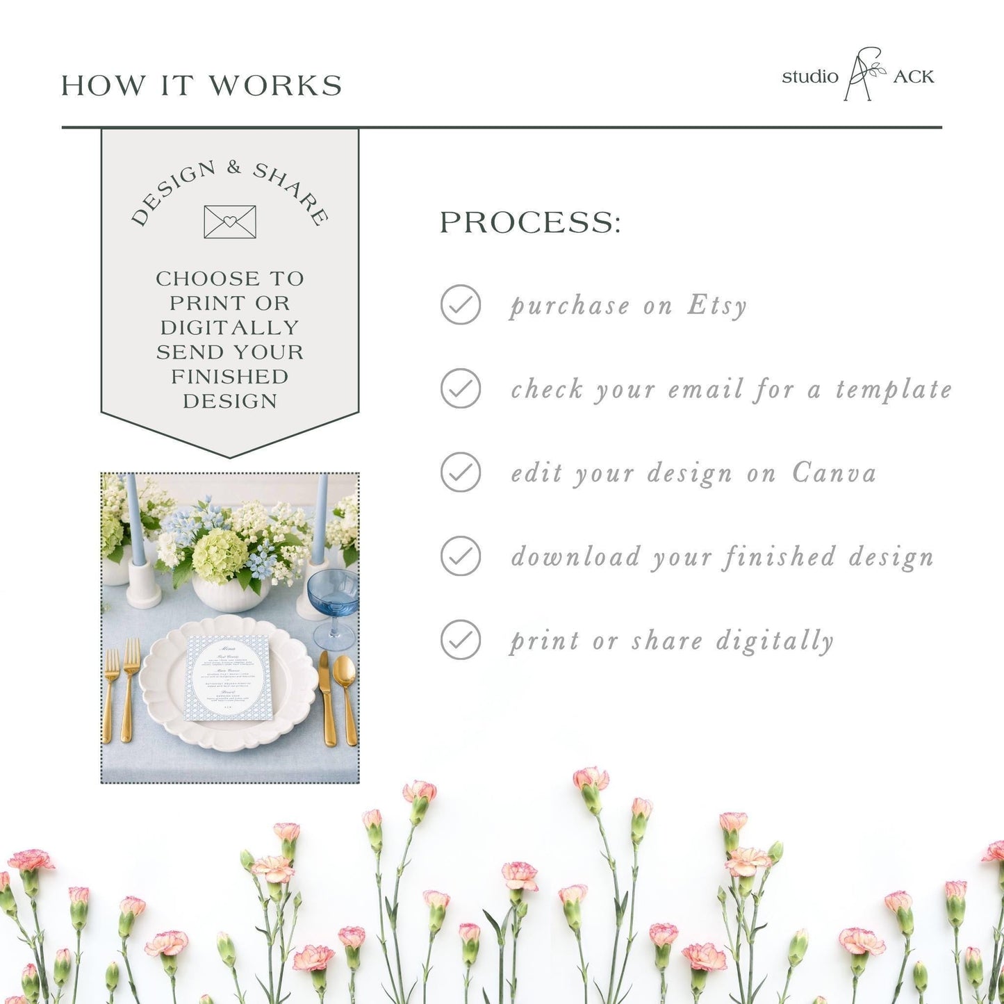 Blue Rattan Wedding Menu Template