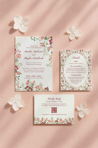 Dusty Pink Floral Wedding Invitation Suite Template