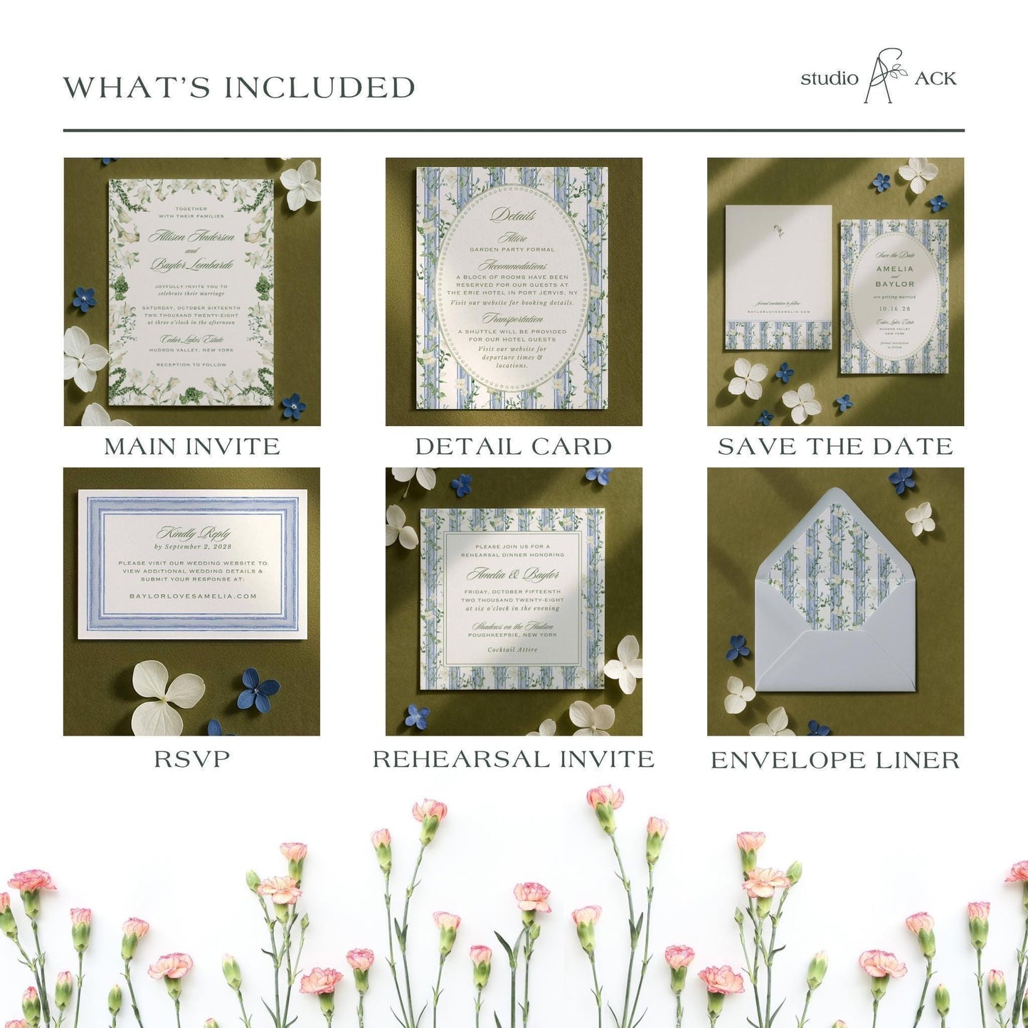 Blue, White & Green Wedding Template Bundle