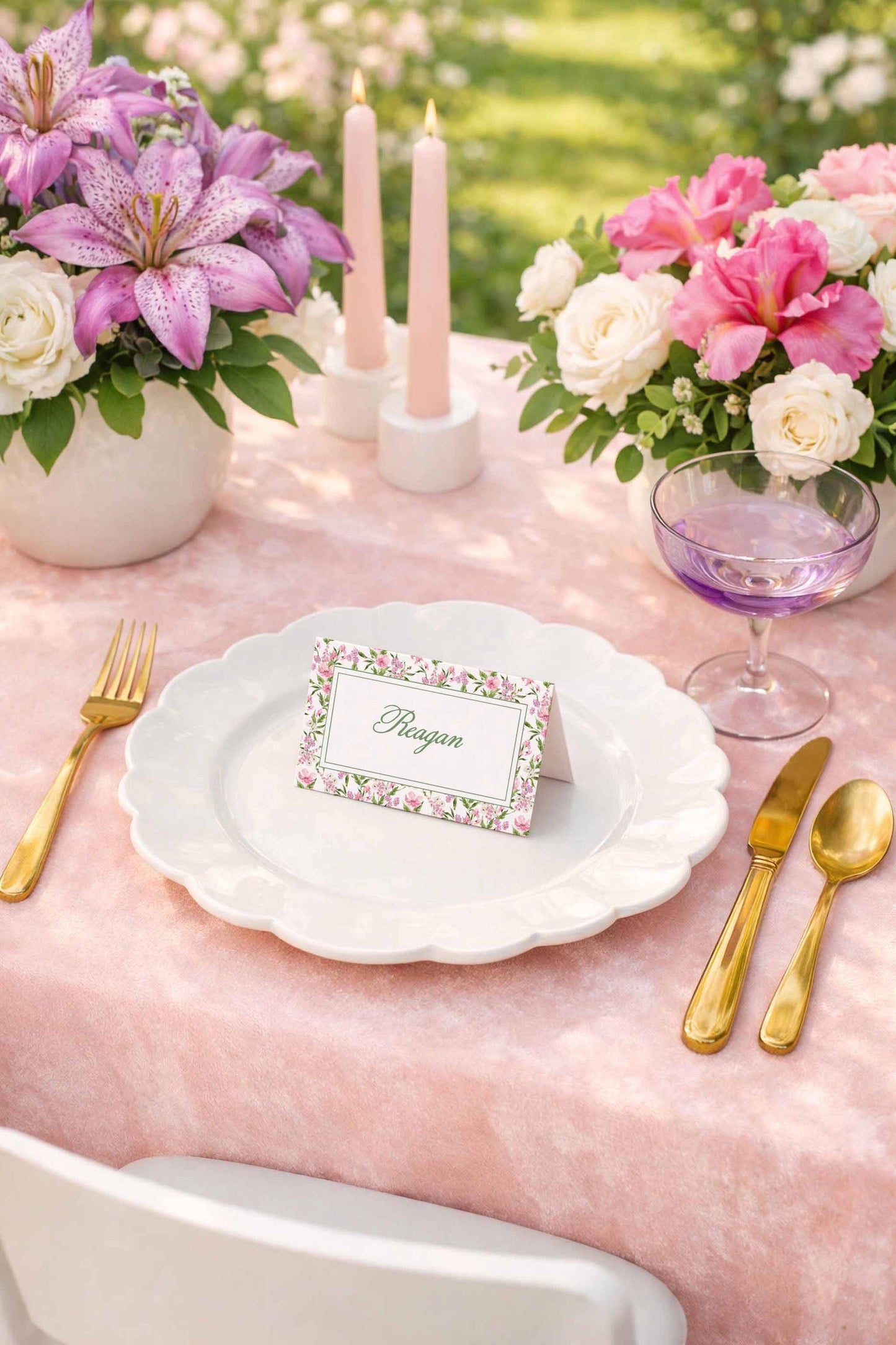 Purple Floral Wedding Place Card Template