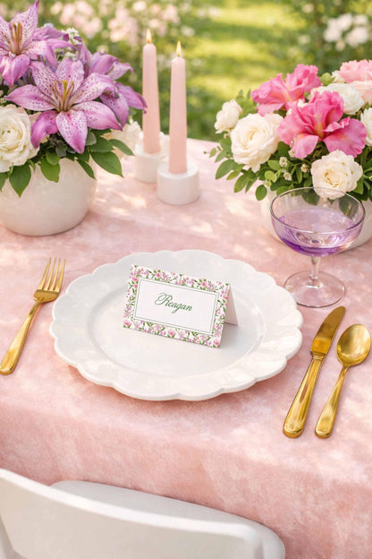 Purple Floral Wedding Place Card Template